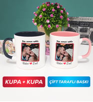İkili Sevgiliye Sevgililer Günü Hediyesi 9 Kupa Bardak Siyah Pembe