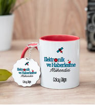 Elektronik Ve Haberleşme Mühendisi Kırmızı Kupa Bardak Ve Anahtarlık Set