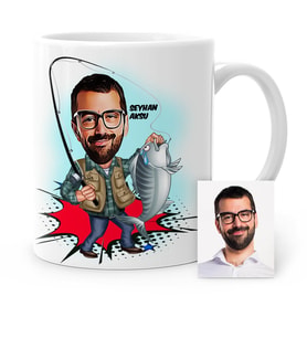 BK Gift Kişiye Özel Balıkçı Karikatür Beyaz Kupa Bardak