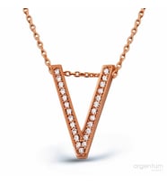 Zirkon Taşlı Gümüş V Harfi Kolye - N091501 (Rose)