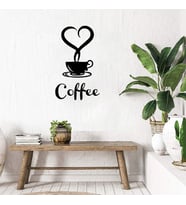 El Yazısı ile Yazılmış Kalp Şekli Fincan ve Coffe Yazısı Sticker 60x58cm - Siyah