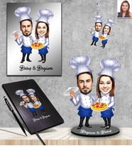 Kişiye Özel Aşçı Sevgili Karikatürlü 5 li Hediye Seti Model-1