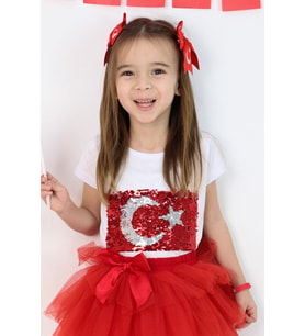 Breeze Kız Çocuk Tişört Pullu Ay Yıldızlı 6-14 Yaş, Beyaz