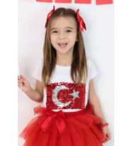Breeze Kız Çocuk Tişört Pullu Ay Yıldızlı 6-14 Yaş, Beyaz