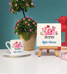 Mesajlı Sınıf Öğretmeni Türk Kahvesi Fincanı ve Dekoratif Taş Baskı Hediye Seti