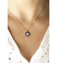 Lacivert Mineli Papatya Çiçek Kolye - Rose