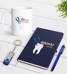 BK Gift Kişiye Özel Diş Hekimi Temalı Lacivert Defter Kalem Kupa 32gb USB Bellek Hediye Seti-1 (Model 1)