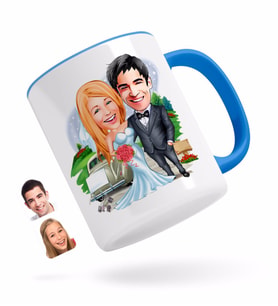 BK Gift Kişiye Özel Evleniyoruz Karikatürlü Mavi Kupa Bardak-1