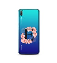 Pembe Çiçekli Harf Tasarım Süper Şeffaf Silikon Telefon Kılıfı Huawei Y7 Prime 2