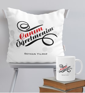 BK Gift Kişiye Özel Canım Öğretmenim Temalı Yastık Kupa Seti - 2