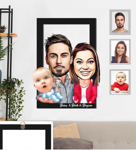Kişiye Özel Aile Karikatürlü 3D Ahşap Tablo 30x47  Mod-1
