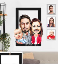 Kişiye Özel Aile Karikatürlü 3D Ahşap Tablo 30x47  Mod-1