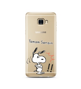 Snoopy Tasarımlı Süper Şeffaf Silikon Telefon Kılıfı Samsung C7  