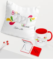 BK Gift Kişiye Özel Bu Yılda Hep Gülümse Temalı Kırmızı Kupa Ayna Yastık Seti