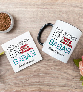 Dünyanın En İyi Babası Siyah Kupa Bardak Ve Bardak Altlığı Seti