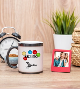 Yazılımcı Sihirli  Kupa Bardak ve Kırmızı Mini Çerçeve