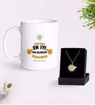 BK Gift Kişiye Özel Fen Bilimleri Öğretmeni Beyaz Kupa ve Papatya Kolye Hediye Seti-1 (Model 1)