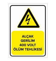 MIGNATIS - Alçak Gerilim 400 Volt Ölüm Tehlikesi Levhası - Sac Malzeme 35x50cm