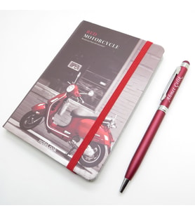 Scrikss Notelook Kırmızı Motosiklet Defter + İsme Özel Kalem  İsme Özel Hediyelik Set