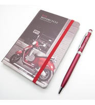 Scrikss Notelook Kırmızı Motosiklet Defter + İsme Özel Kalem  İsme Özel Hediyelik Set
