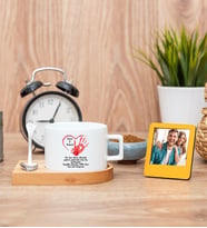 Sevgililer Günü Hediyesi Mesajlı Fincan ve Turuncu Mini Fotoğraf Çerçevesi