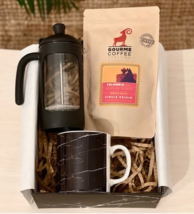 Siyah Mermer French Press & Filtre Kahveli Sevgiliye Hediye Seti