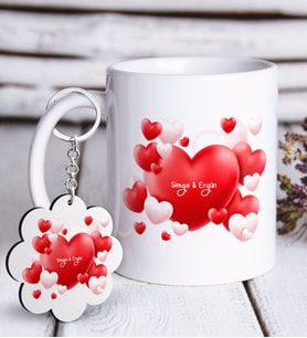 BK Gift Kişiye Özel Sevgililer Günü Beyaz Kupa ve Anahtarlık Hediye Seti-41 (Model 1)