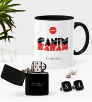 BK Gift Kişiye Özel Canım Babam Siyah Kupa Çakmak Kol Düğmesi Seti-5 (Model 1)