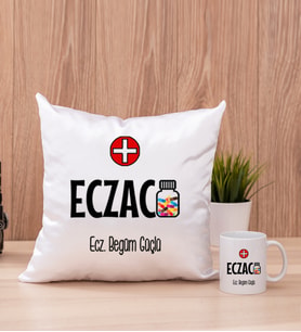 Eczacı Kare Yastık ve Beyaz Kupa Bardak