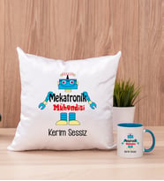 Mekatronik Mühendisi Kare Yastık ve Mavi Kupa Bardak