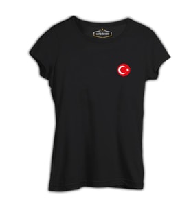 Ay Yıldız - Göğüs Logo 2 Siyah Kadın Tshirt