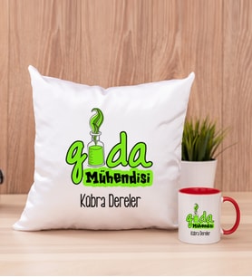Gıda Mühendisi Kare Yastık ve Kırmızı Kupa Bardak