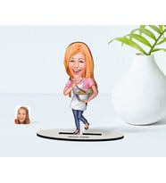 BK Gift Kişiye Özel Kadın Chef Karikatürlü Ahşap Biblo Model-2 (Beyaz)