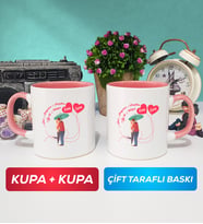 İkili Sevgiliye Sevgililer Günü Hediyesi 3 Kupa Bardak Pembe