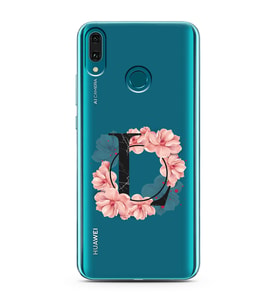 Pembe Çiçekli Harf Tasarım Süper Şeffaf Silikon Telefon Kılıfı Huawei Y9 (2019) 
