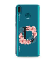 Pembe Çiçekli Harf Tasarım Süper Şeffaf Silikon Telefon Kılıfı Huawei Y9 (2019) 