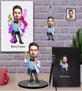Kişiye Özel Kimyager Karikatürlü 5 li Hediye Seti  Bay-1