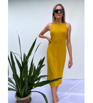 Fitilli Hardal Sarısı Elbise