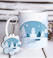 BK Gift Kişiye Özel Yılbaşı Mutlu Yıllar Beyaz Kupa ve Anahtarlık Hediye Seti-22 (Model 1)
