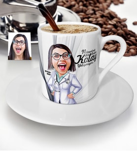 BK Gift Kişiye Özel Bayan Doktor Karikatür Türk Kahvesi Fincanı  1