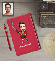 Kişiye Özel Sporcu Karikatürlü  Kırmızı Defter Kalem Hediye Seti Bay-3