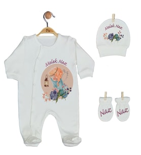 Pia Baby GL 1930-01 İsme Özel Üçlü Tulum Set