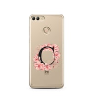 Pembe Çiçekli Harf Tasarım Süper Şeffaf Silikon Telefon Kılıfı Huawei Y9 2018 C-