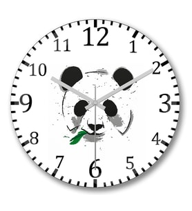 Panda Duvar Saati  Bombeli Gercek Cam