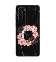 Mermer Çiçekli Harf Tasarım Süper Şeffaf Silikon Telefon Kılıfı Huawei P40 C-Har
