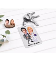 BK Gift Kişiye Özel Sevgililer Günü Evleniyoruz Karikatürlü Şeffaf Pleksi Anahtarlık-6 (Beyaz)