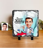 BK Gift Kişiye Özel Bay Chef Karikatürlü Dekoratif Doğal Taş  4