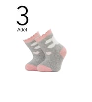 3'lü Bebek  Tavşan Desenli Havlu Çorap 1410-A3 (Pembe)