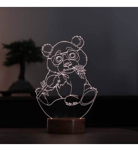 Panda Figürlü Dekoratif Hediye Led Masa Lambası 7 Işık Rengi Ahşap Taban