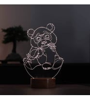 Panda Figürlü Dekoratif Hediye Led Masa Lambası 7 Işık Rengi Ahşap Taban